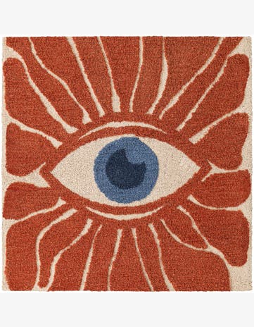 Orange Handtufted Wool Square Rug