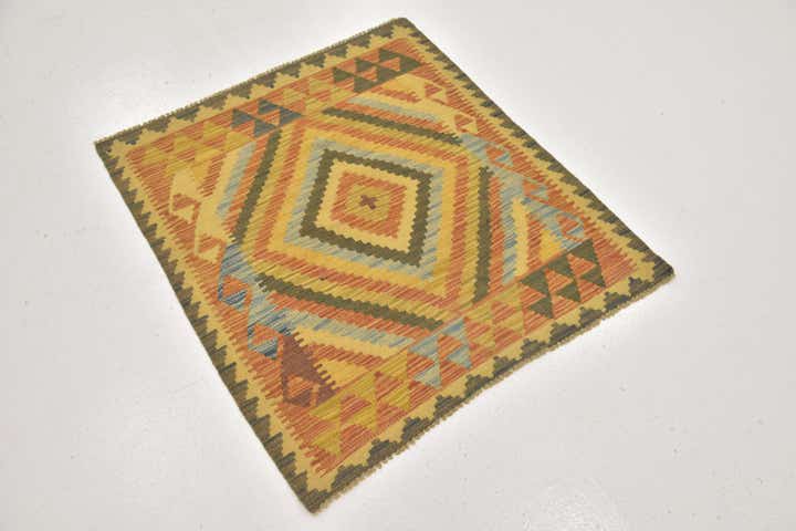 3' x 3' 5 Hand Woven Kilim Maymana Wool Square Rug