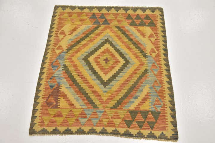3' x 3' 5 Hand Woven Kilim Maymana Wool Square Rug
