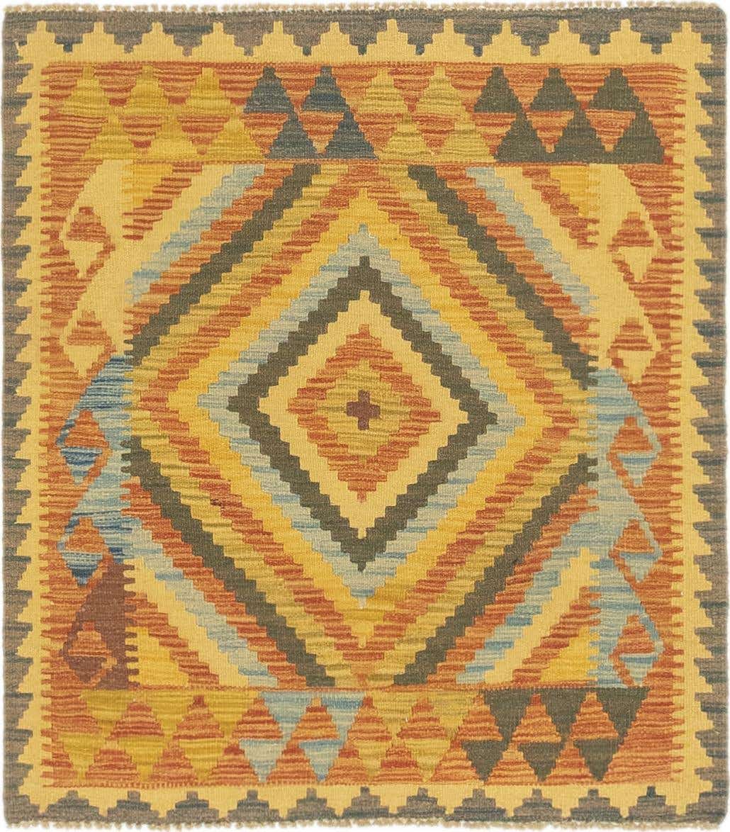 3' x 3' 5 Hand Woven Kilim Maymana Wool Square Rug