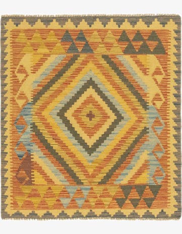 3' x 3' 5 Hand Woven Kilim Maymana Wool Square Rug