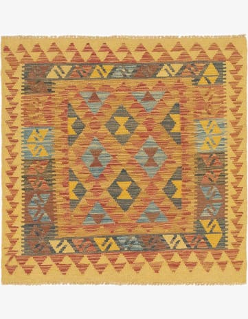 3' 2 x 3' 3 Hand Woven Kilim Maymana Wool Square Rug