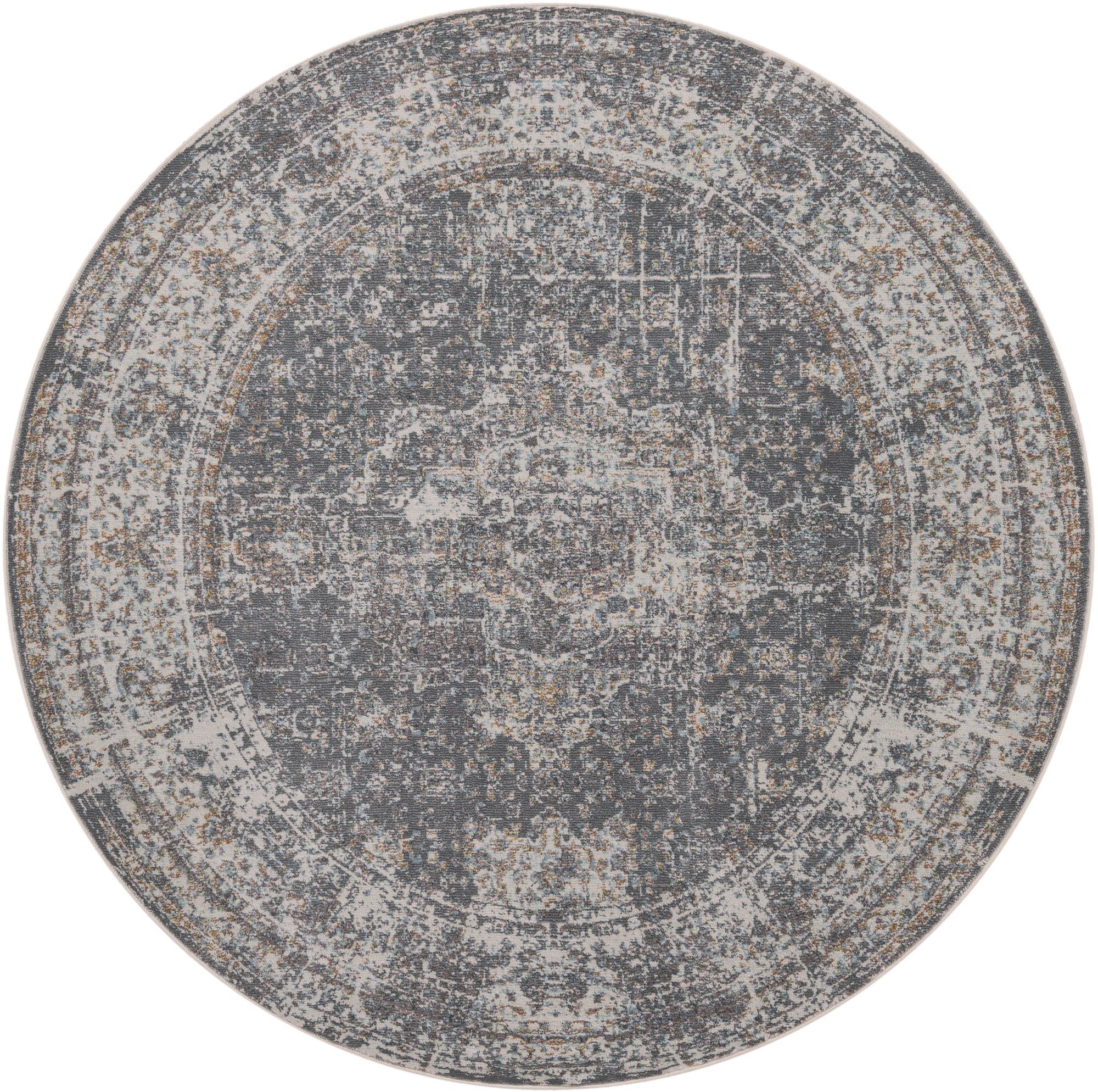 6' x 6' Osmond · Distressed medallion rug, gray and tan