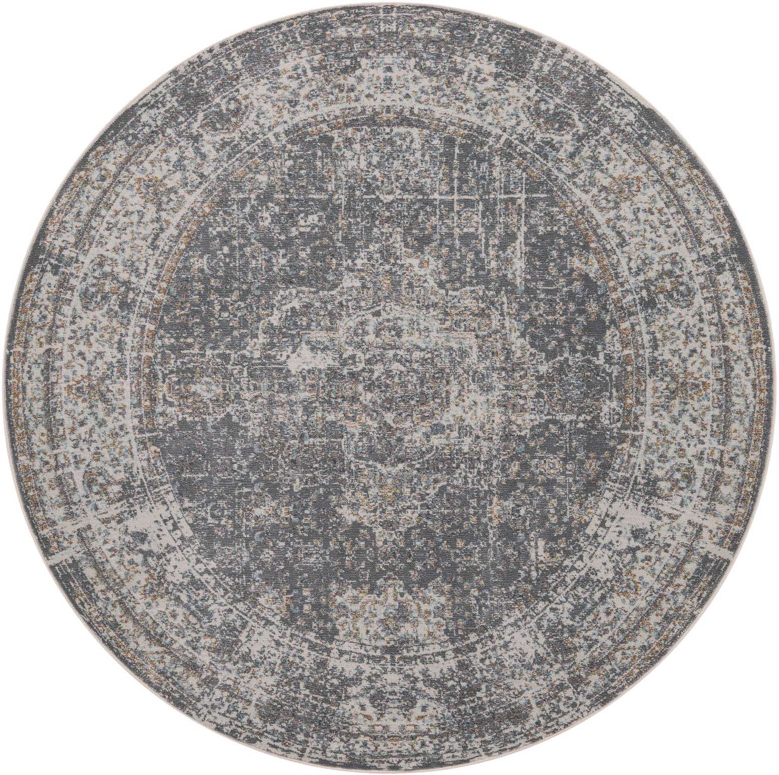 6' x 6' Osmond · Distressed medallion rug, gray and tan
