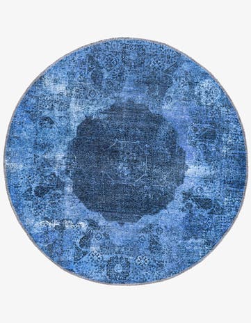 Overdyed Blue Washable Yara Round Rug