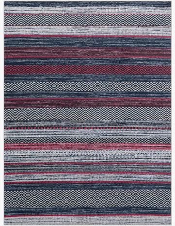 9' x 12' Pagosa · Striped geometric rug, navy and red