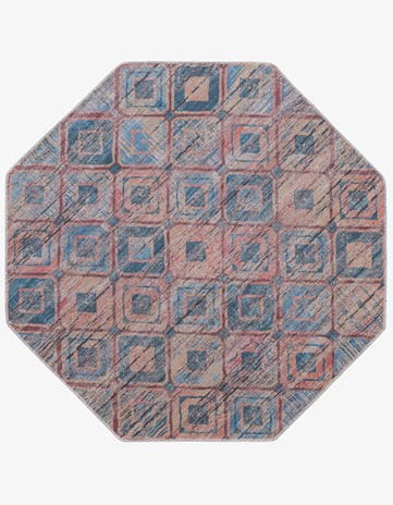 Peach and Blue Washable Sisu Octagon Rug
