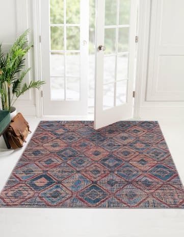 Peach and Blue Washable Sisu Square Rug