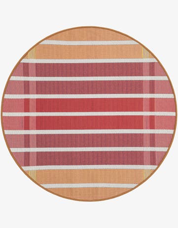 Peach and Salmon Easy-Clean Ribbon Indoor / Outdoor Round Rug