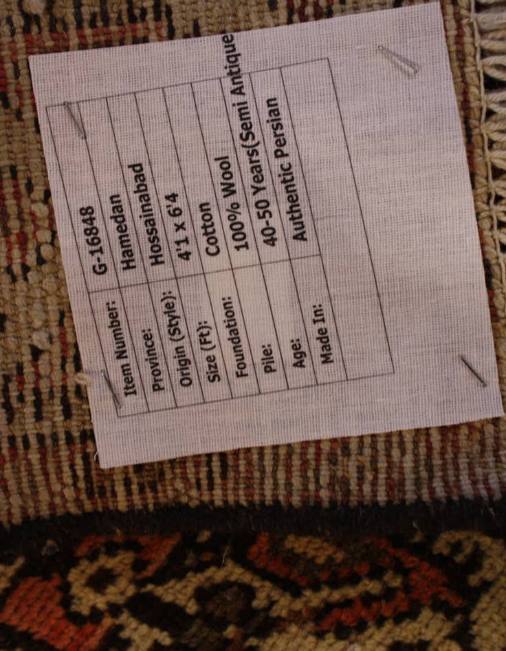 Detail image of 4' 1 x 6' 4 Hand Knotted Hossainabad Persian Wool Rug