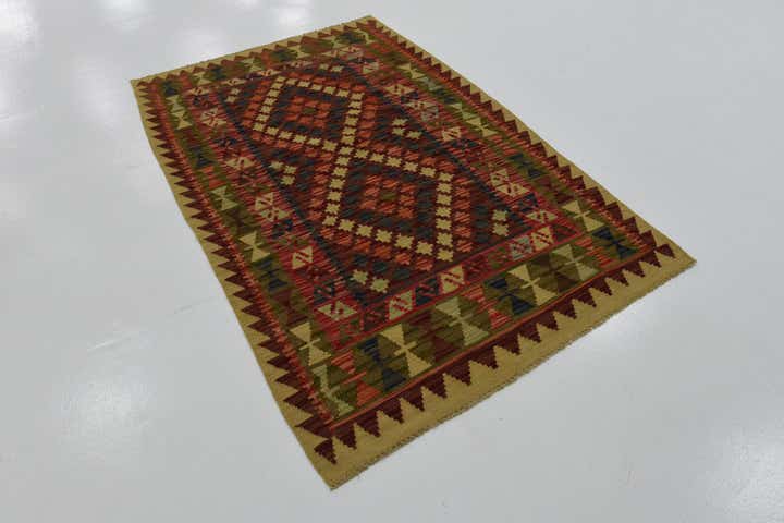 3' 10 x 5' 10 Hand Woven Kilim Maymana Wool Rug