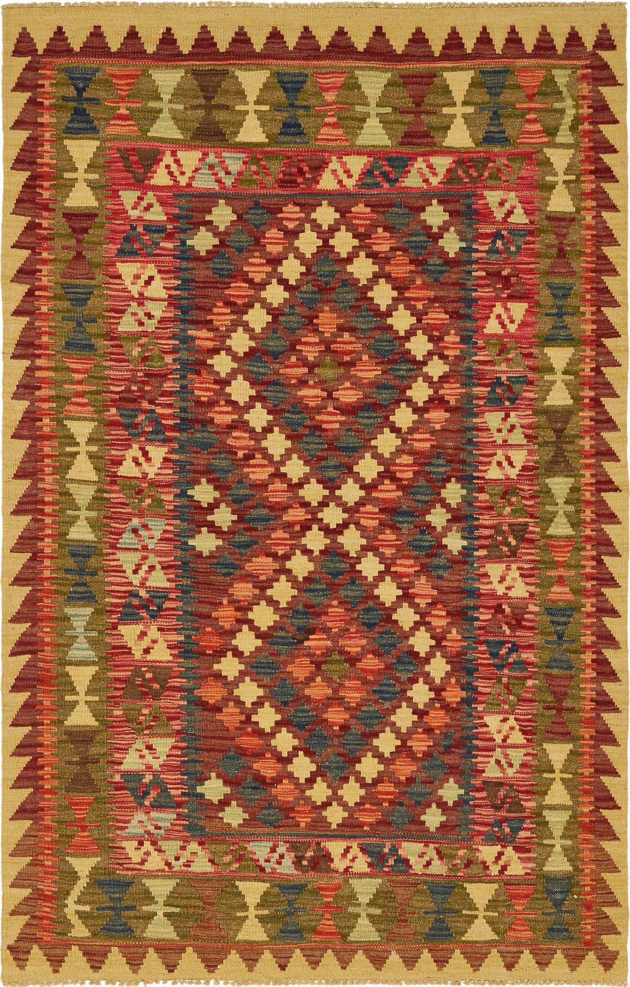 3' 10 x 5' 10 Hand Woven Kilim Maymana Wool Rug