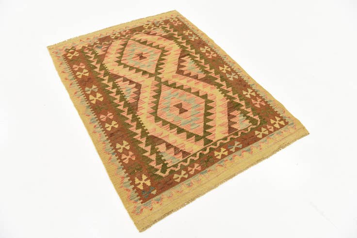Detail image of 3' 3 x 4' 6 Hand Woven Kilim Maymana Wool Rug