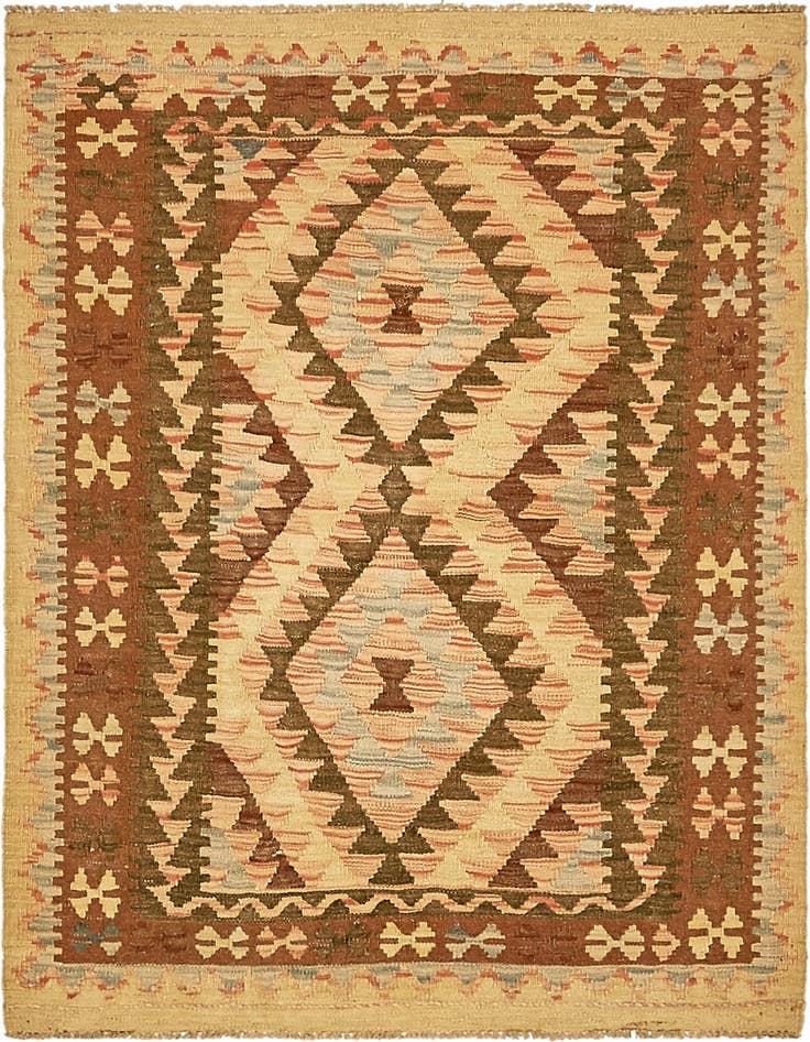 Detail image of 3' 3 x 4' 6 Hand Woven Kilim Maymana Wool Rug