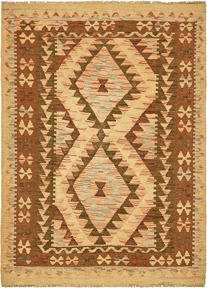 Detail image of 3' 3 x 4' 6 Hand Woven Kilim Maymana Wool Rug
