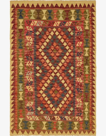 3' 10 x 5' 10 Hand Woven Kilim Maymana Wool Rug