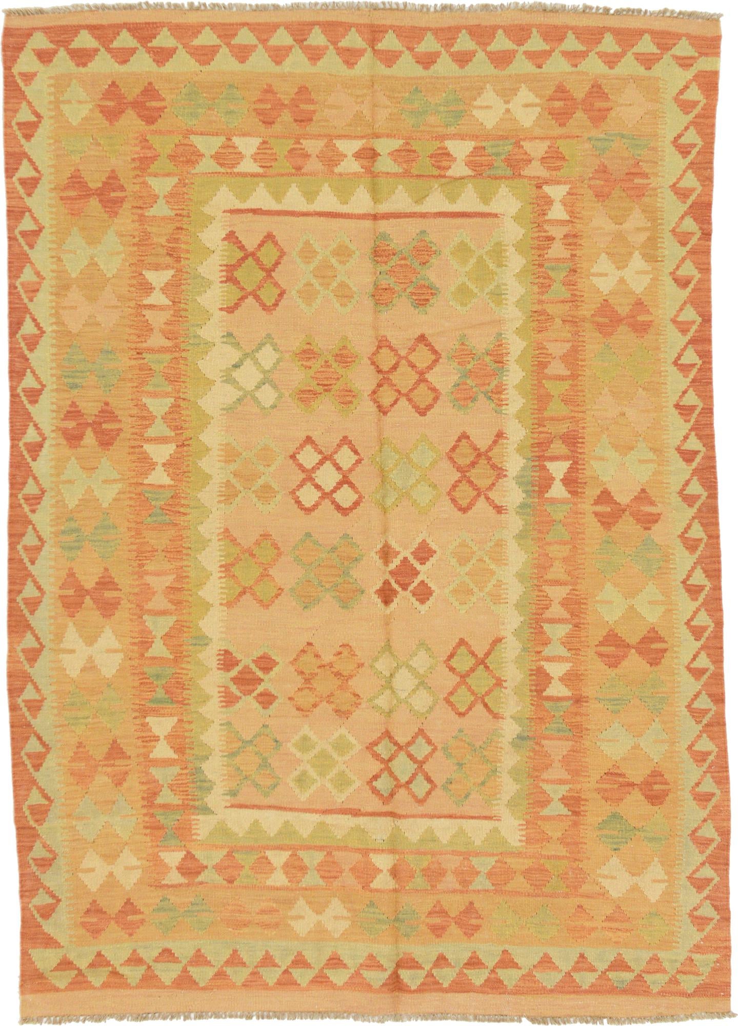 4' 9 x 6' 10 Hand Woven Kilim Waziri Wool Rug