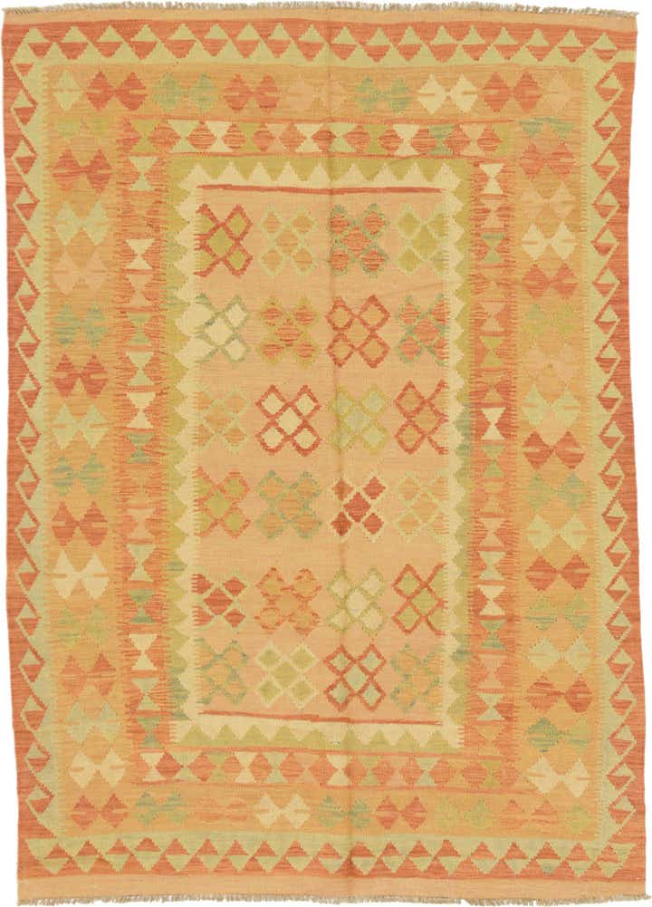 4' 9 x 6' 10 Hand Woven Kilim Waziri Wool Rug