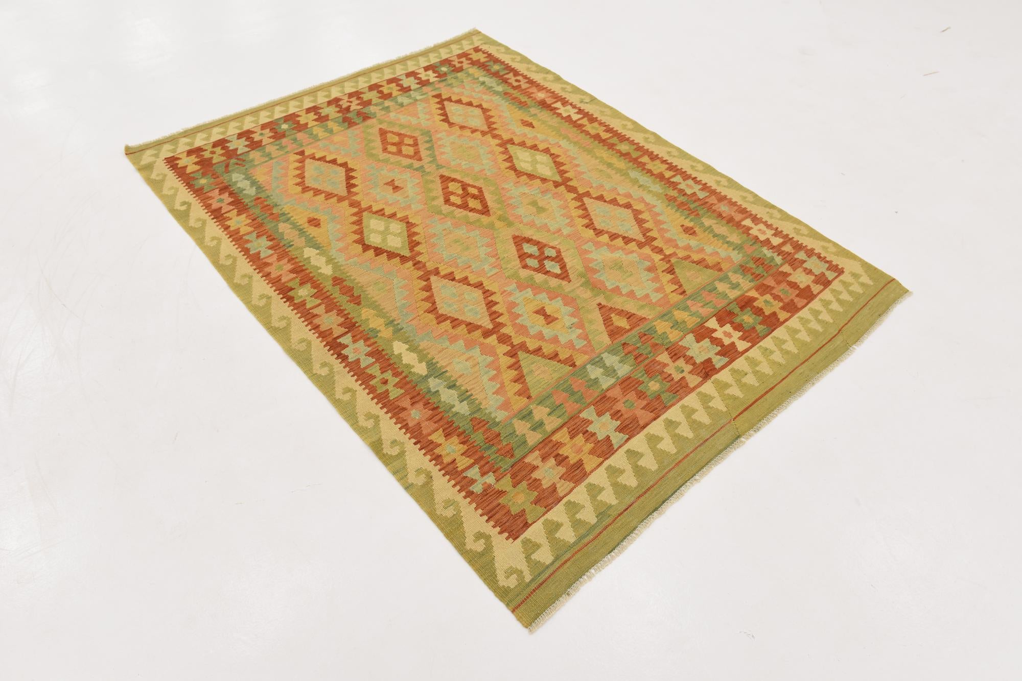 5' x 6' 6 Hand Woven Kilim Waziri Wool Rug
