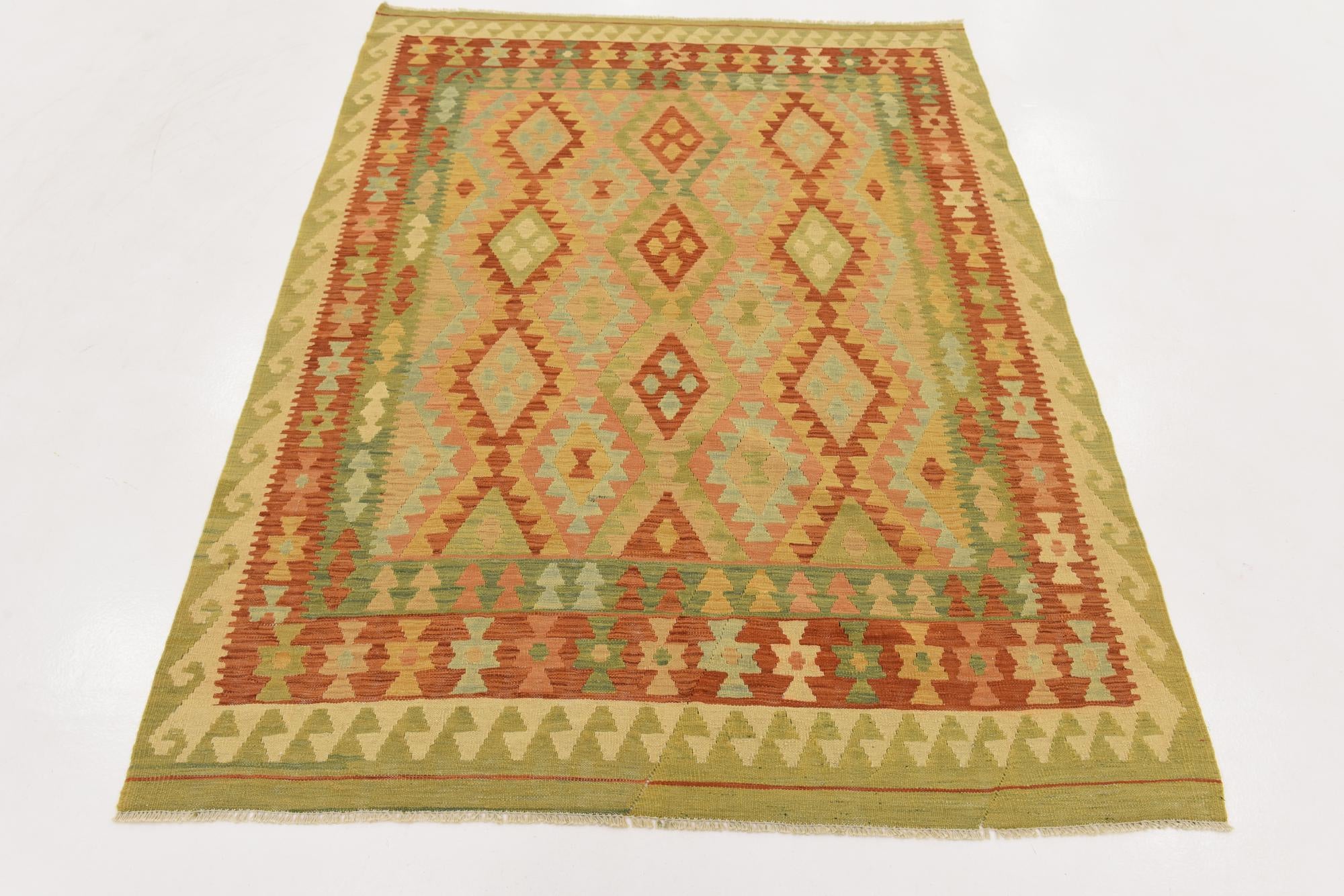 5' x 6' 6 Hand Woven Kilim Waziri Wool Rug