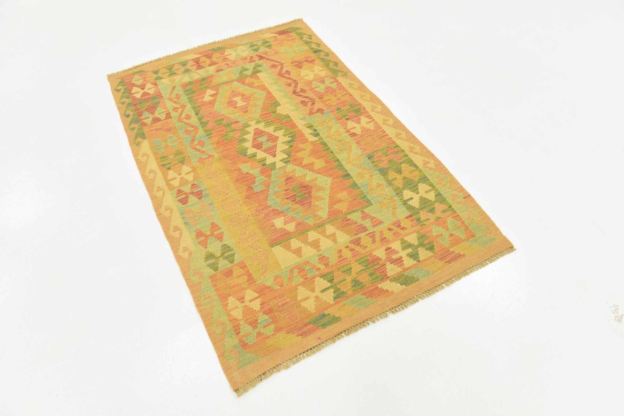 3' 2 x 5' Hand Woven Kilim Waziri Wool Rug