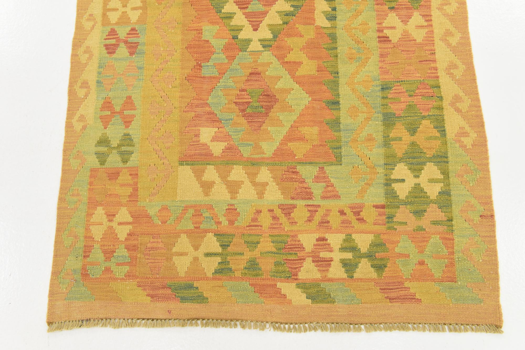 3' 2 x 5' Hand Woven Kilim Waziri Wool Rug