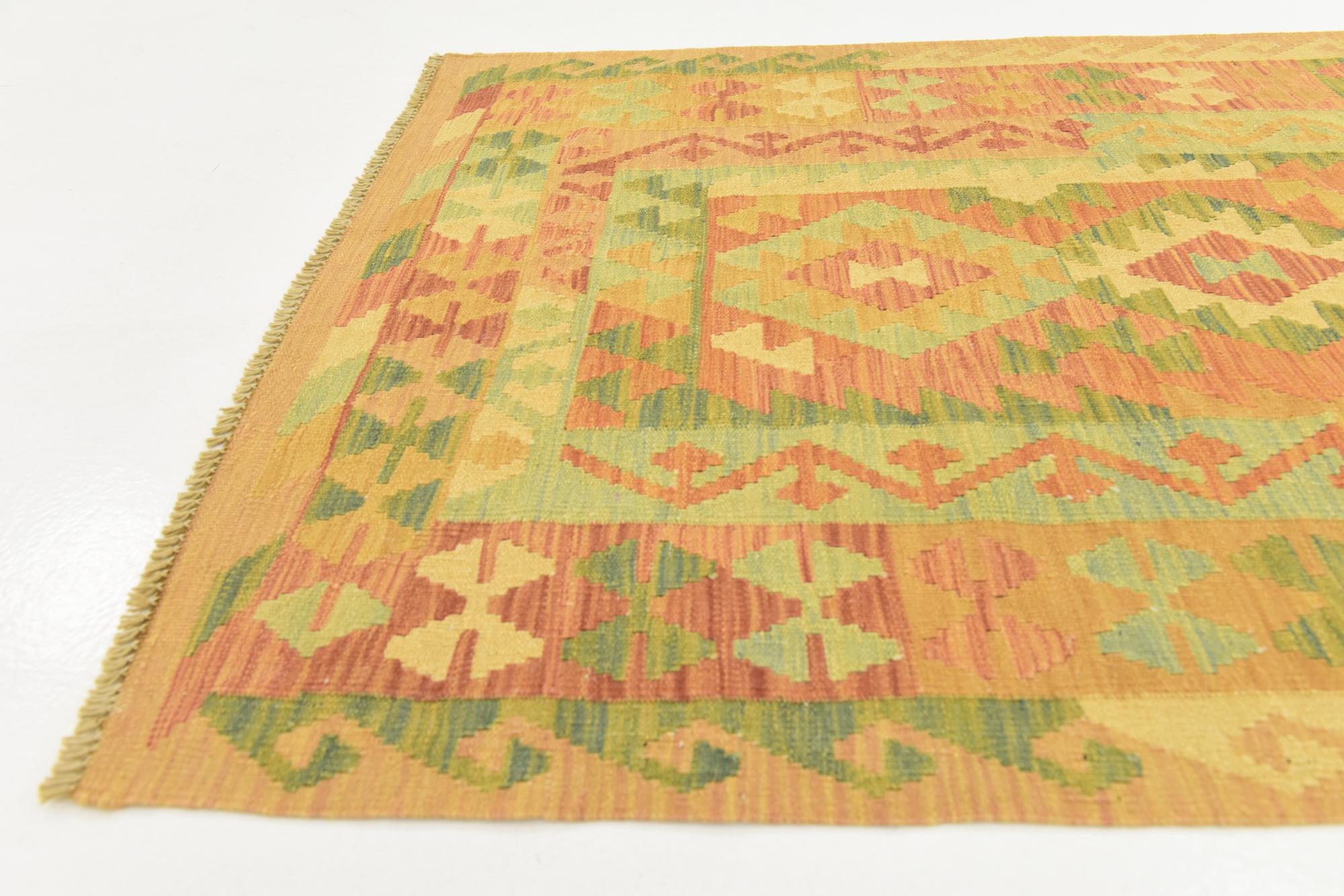 3' 2 x 5' Hand Woven Kilim Waziri Wool Rug