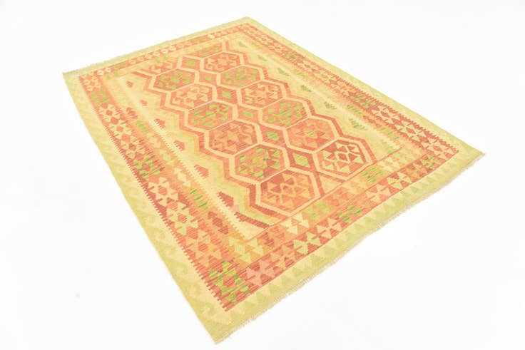 Detail image of 4' 10 x 6' 6 Hand Woven Kilim Waziri Wool Rug