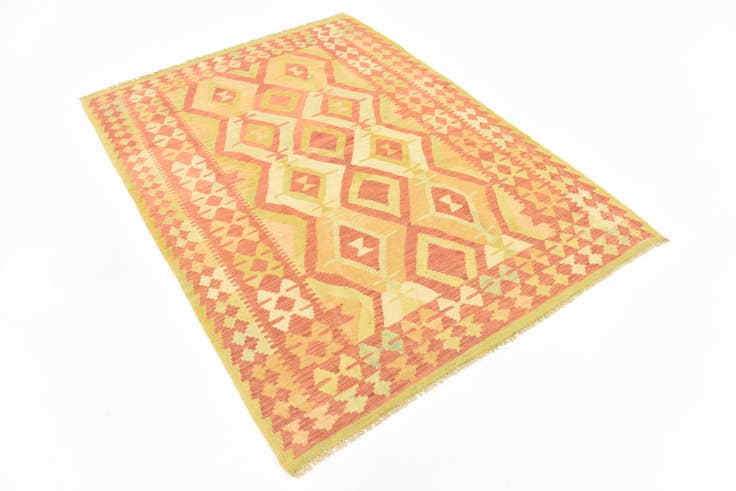 Detail image of 4' 7 x 6' 6 Hand Woven Kilim Waziri Wool Rug