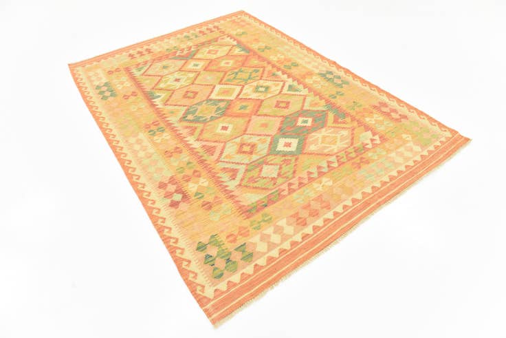 Detail image of 4' 10 x 6' 9 Hand Woven Kilim Waziri Wool Rug