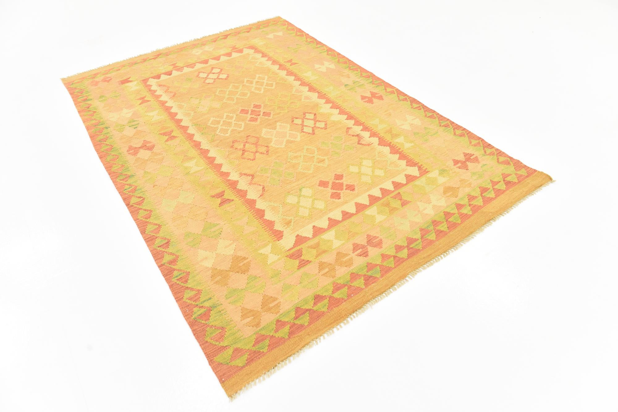 4' 10 x 6' 9 Hand Woven Kilim Waziri Wool Rug