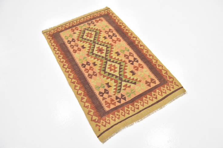 Detail image of 2' 9 x 4' 5 Hand Woven Kilim Waziri Wool Rug