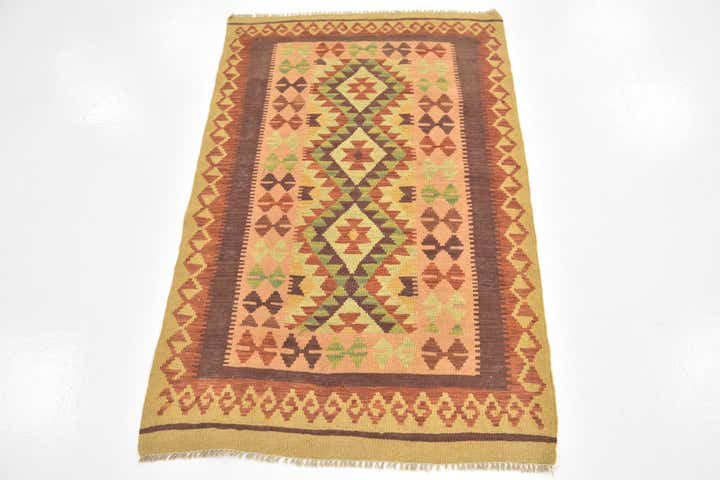 2' 9 x 4' 5 Hand Woven Kilim Waziri Wool Rug