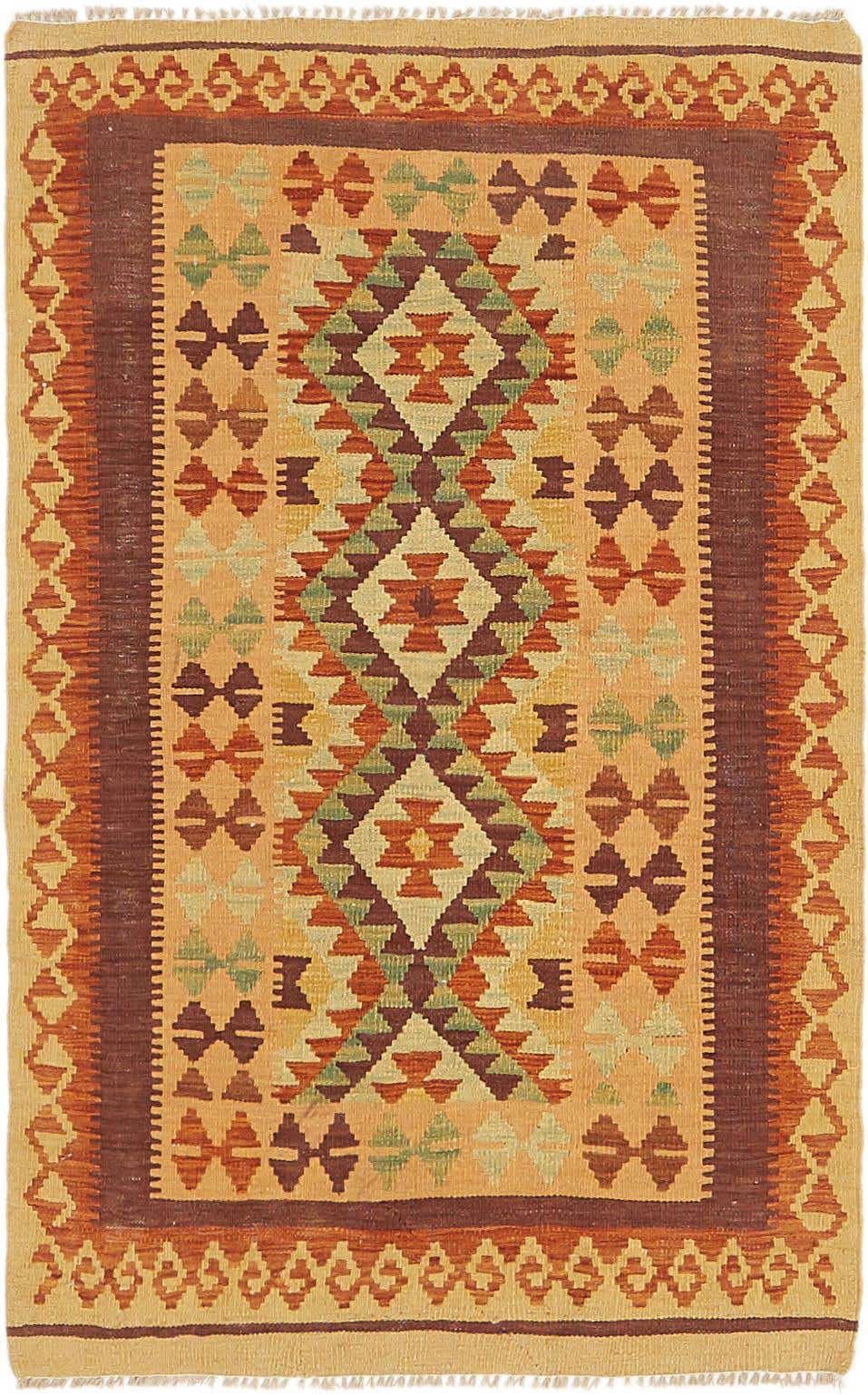 2' 9 x 4' 5 Hand Woven Kilim Waziri Wool Rug