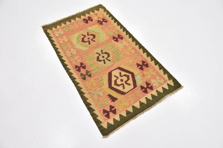 Detail image of 2' 4 x 4' 2 Hand Woven Kilim Waziri Wool Rug