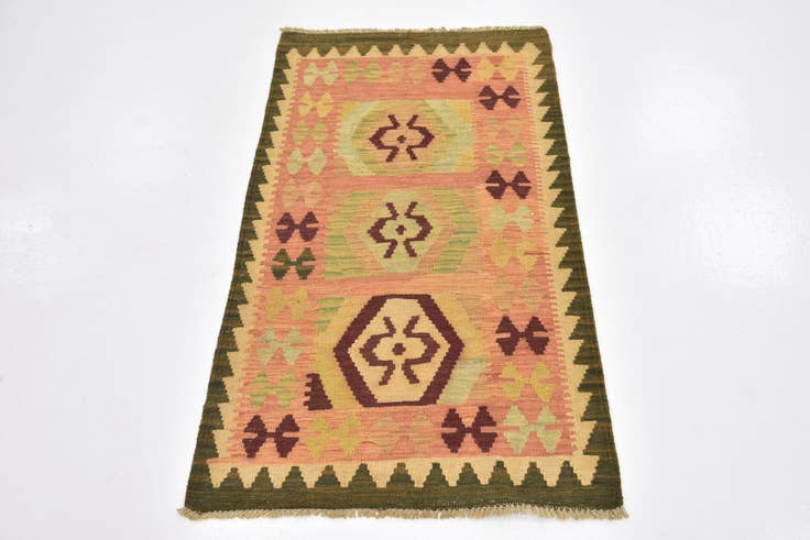 Detail image of 2' 4 x 4' 2 Hand Woven Kilim Waziri Wool Rug