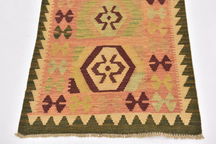 Detail image of 2' 4 x 4' 2 Hand Woven Kilim Waziri Wool Rug