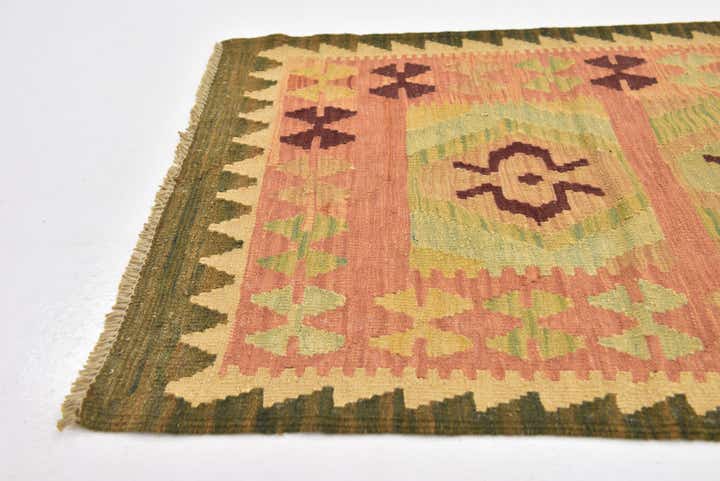 2' 4 x 4' 2 Hand Woven Kilim Waziri Wool Rug
