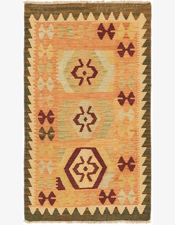 2' 4 x 4' 2 Hand Woven Kilim Waziri Wool Rug