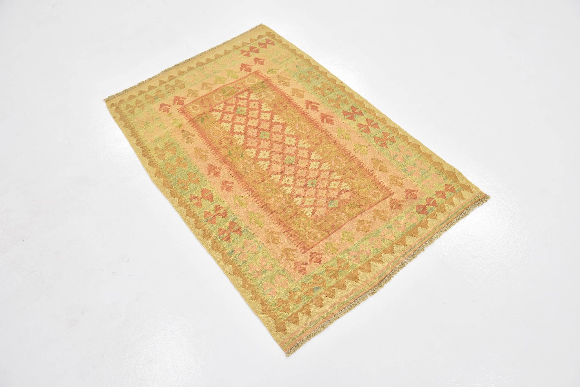 2' 8 x 4' Hand Woven Kilim Waziri Wool Rug