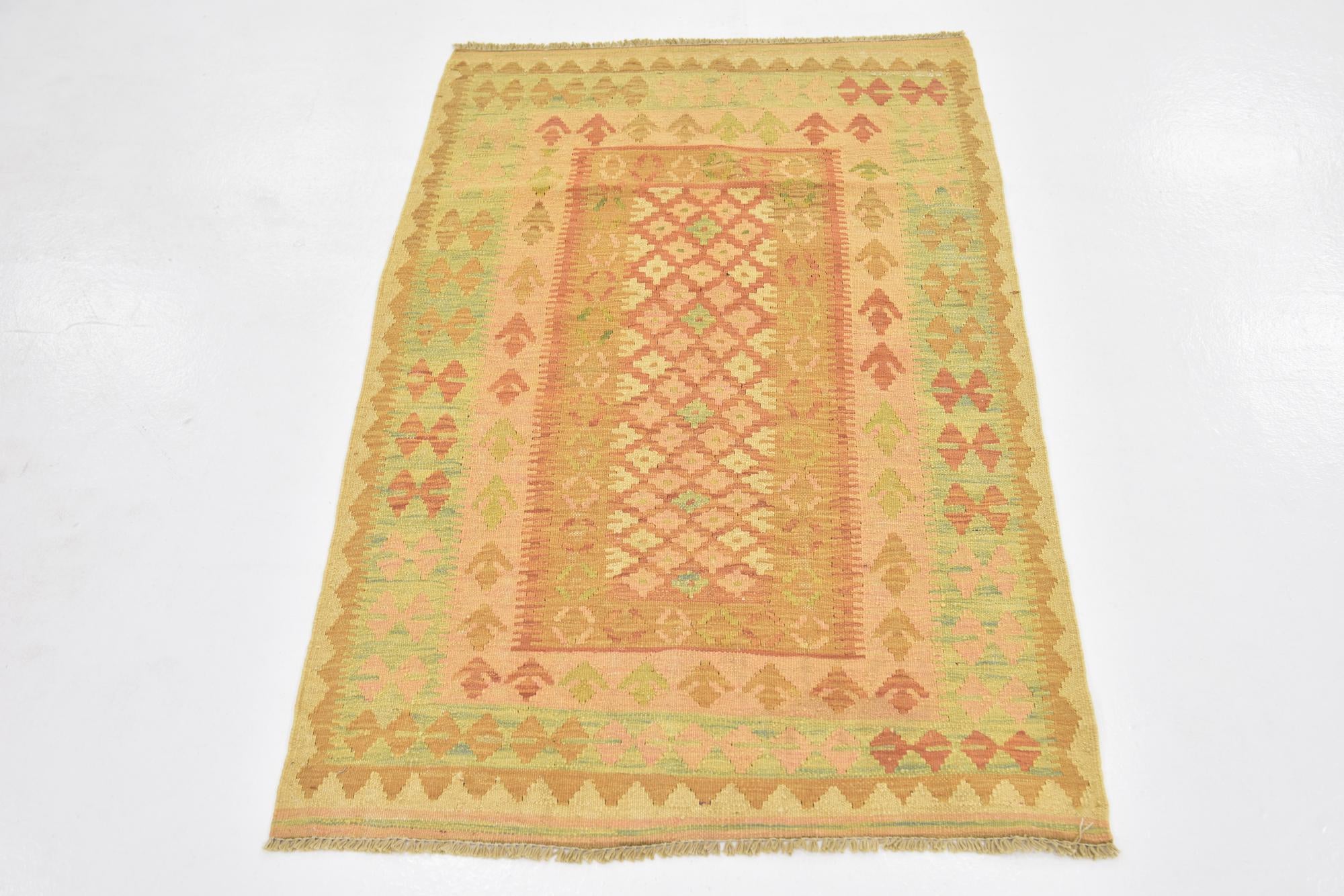 2' 8 x 4' Hand Woven Kilim Waziri Wool Rug