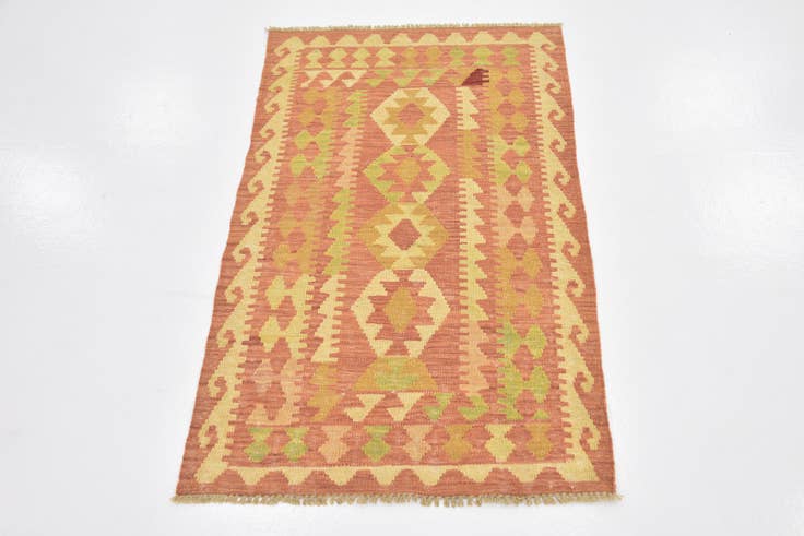 Detail image of 2' 5 x 4' 2 Hand Woven Kilim Waziri Wool Rug