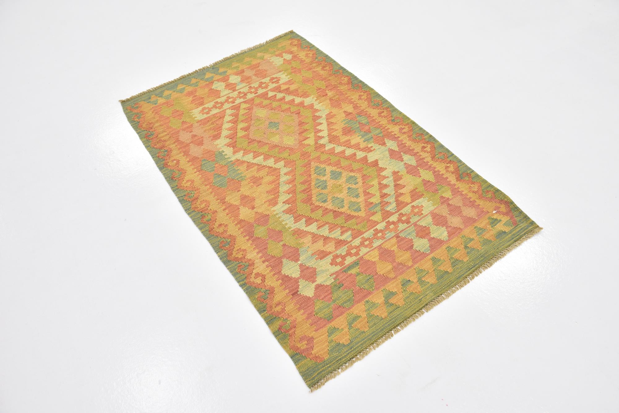 2' 9 x 4' 2 Hand Woven Kilim Waziri Wool Rug
