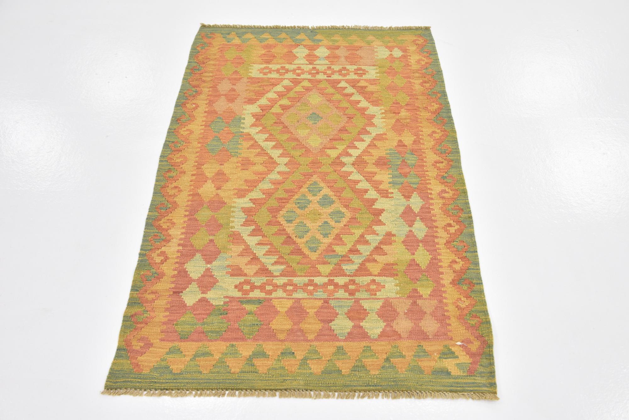 2' 9 x 4' 2 Hand Woven Kilim Waziri Wool Rug
