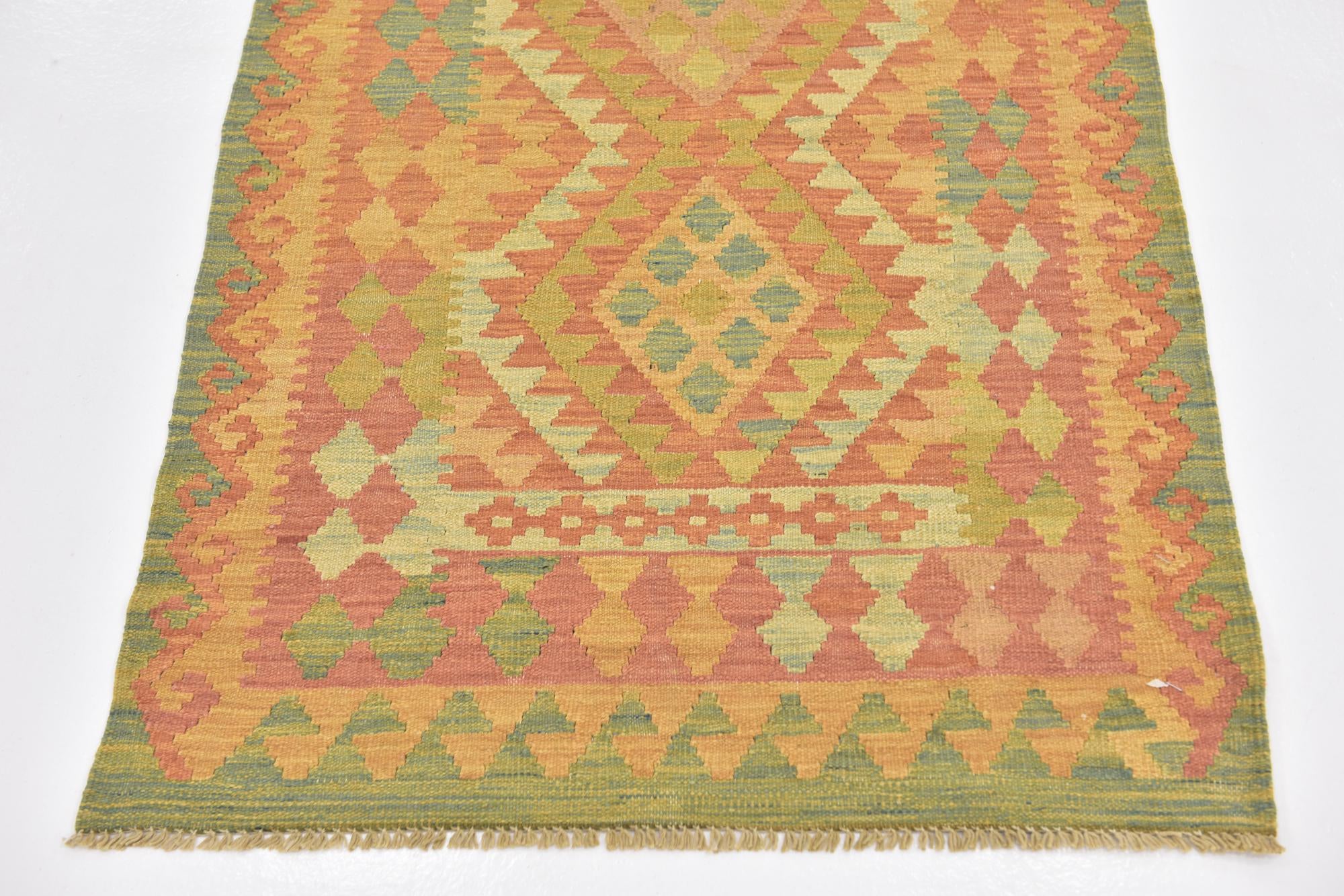 2' 9 x 4' 2 Hand Woven Kilim Waziri Wool Rug