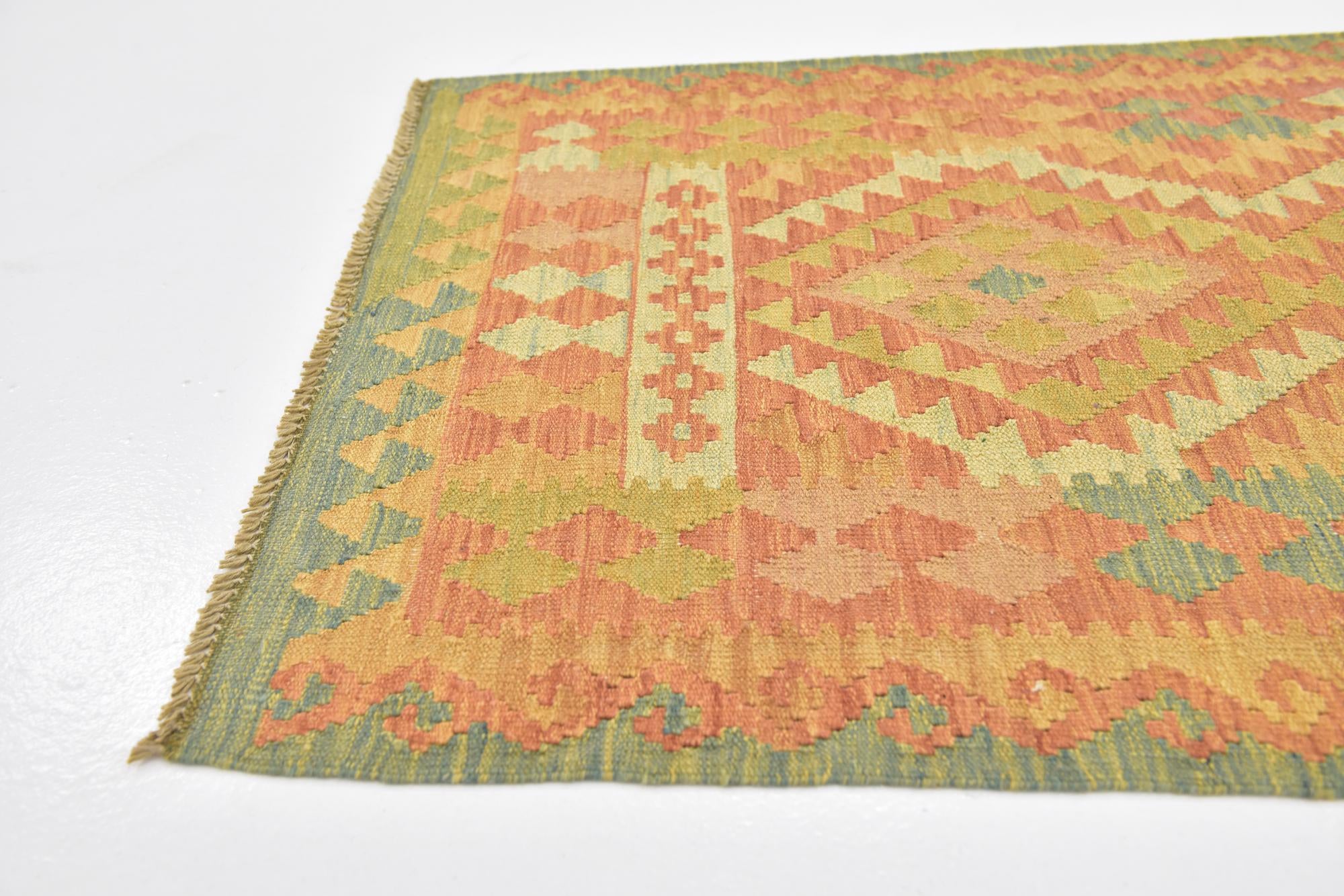 2' 9 x 4' 2 Hand Woven Kilim Waziri Wool Rug