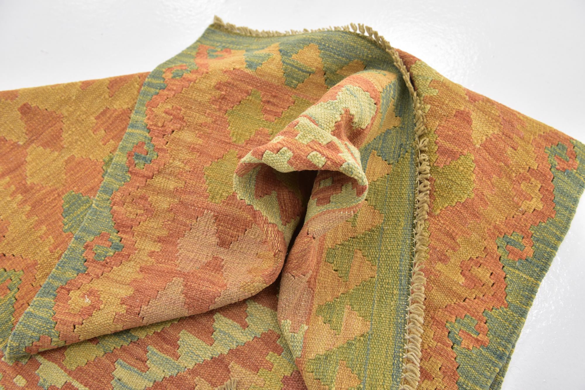 2' 9 x 4' 2 Hand Woven Kilim Waziri Wool Rug