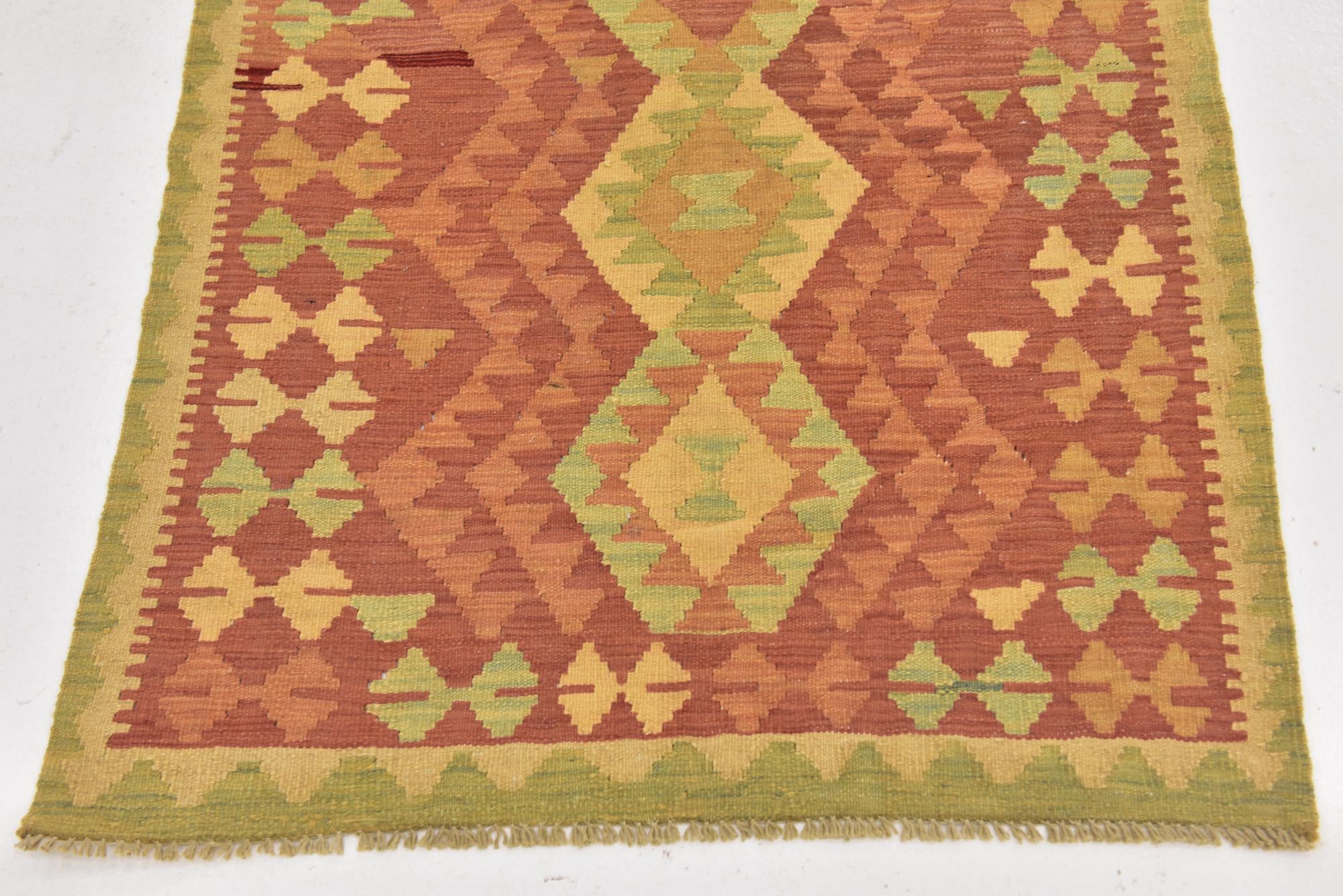 2' 10 x 4' 6 Hand Woven Kilim Waziri Wool Rug
