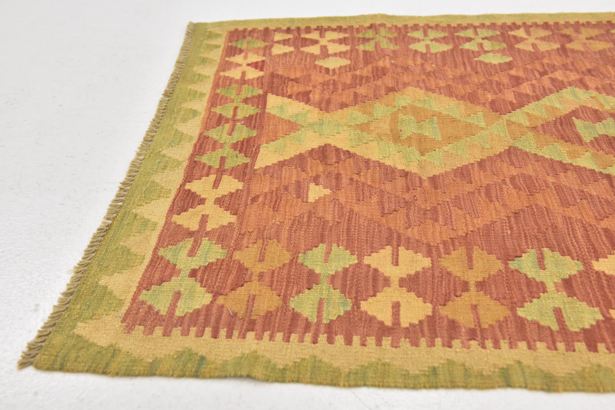 2' 10 x 4' 6 Hand Woven Kilim Waziri Wool Rug