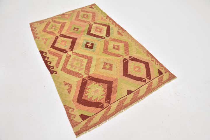 3' 4 x 5' 3 Hand Woven Kilim Waziri Wool Rug